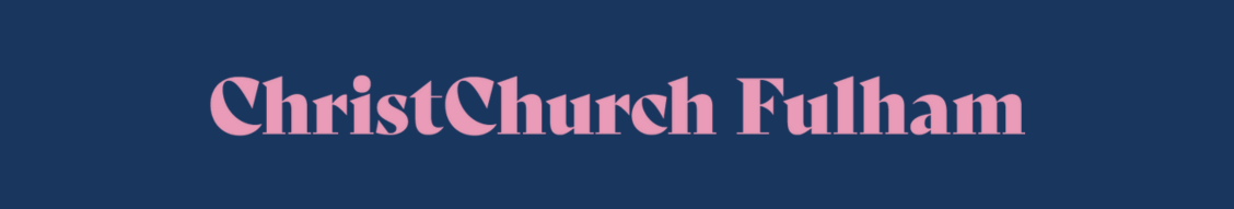 christ church Fulham pink text on blue background